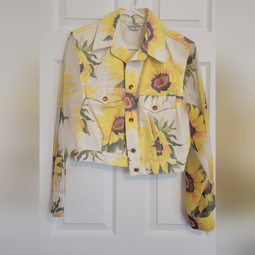 Vintage 90s Sunflower denim jacket with sheer sleeves